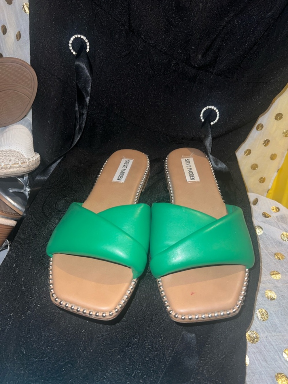 Steve Madden Green Padded Crossover Slide Mules